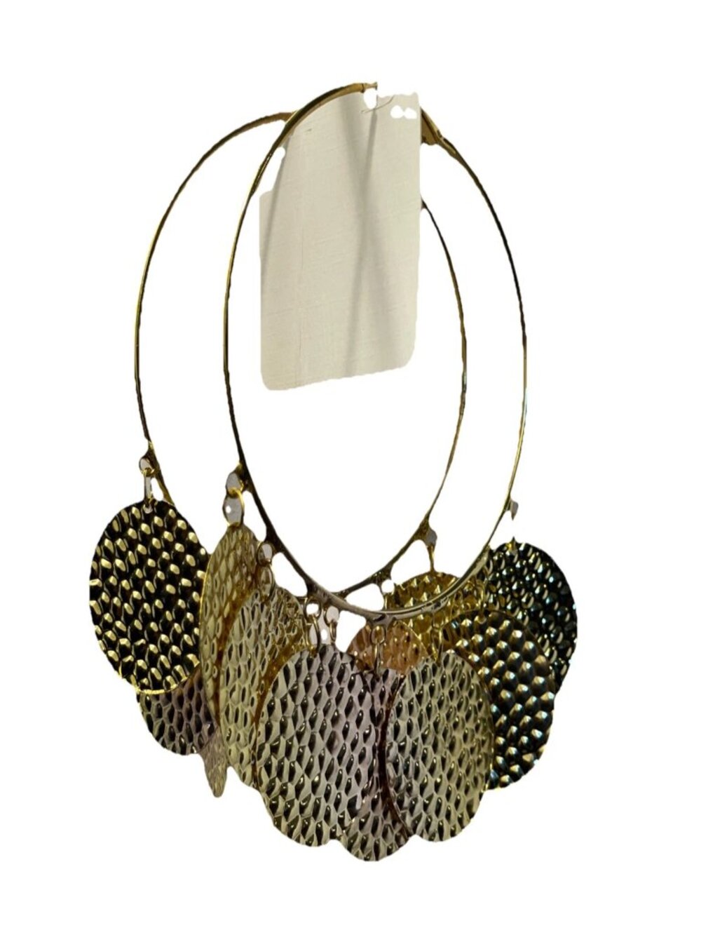 Large Hammered Gold Tone Hoop Earrings 4.5 Statement Textured Disc Dangle